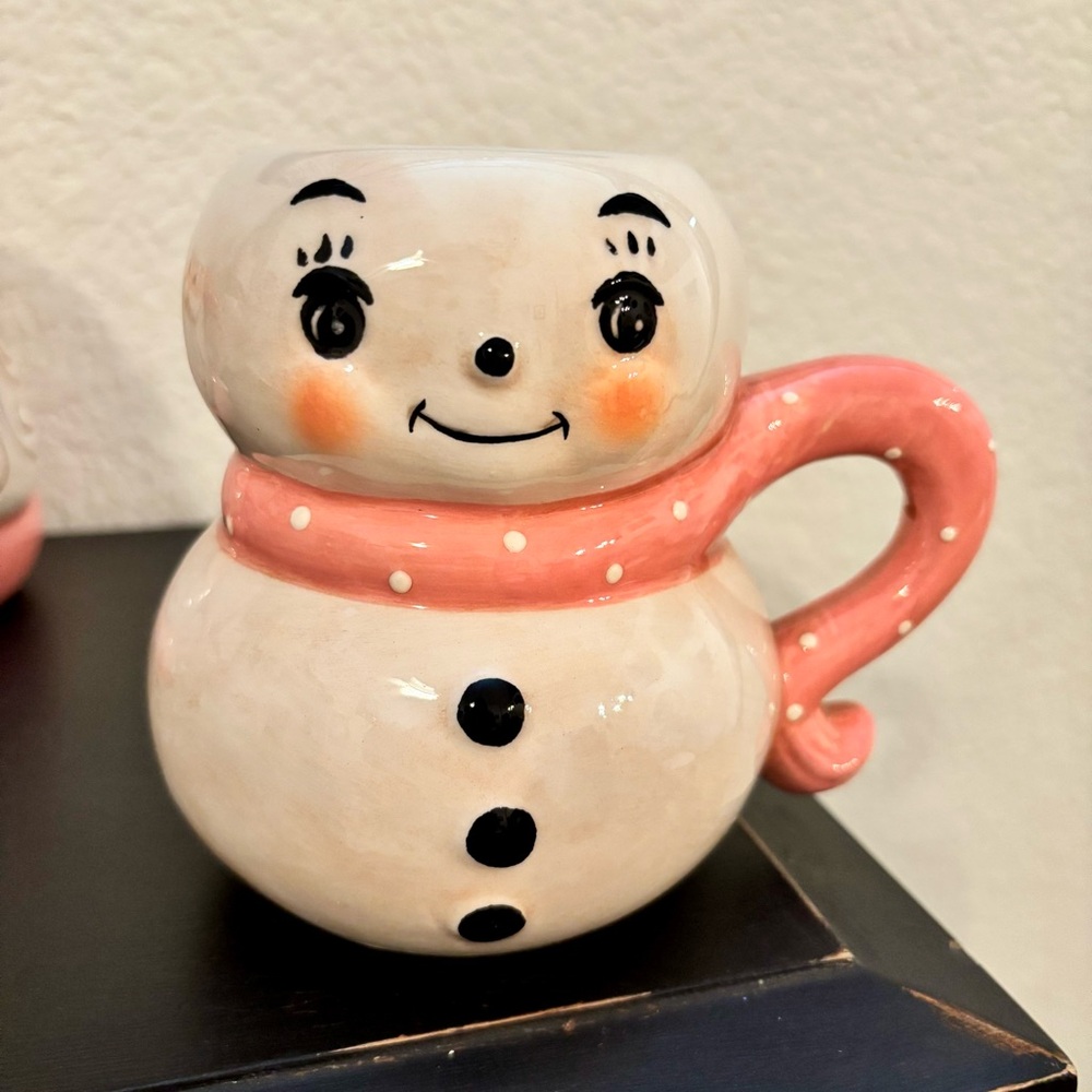Johanna Parker Snowman‎ Pink Scarf Holiday Mug NEW